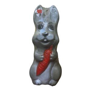 Vtg Bunny Blow Mold Holding Carrot Union Products Easter Decor 14" Gray Plastic